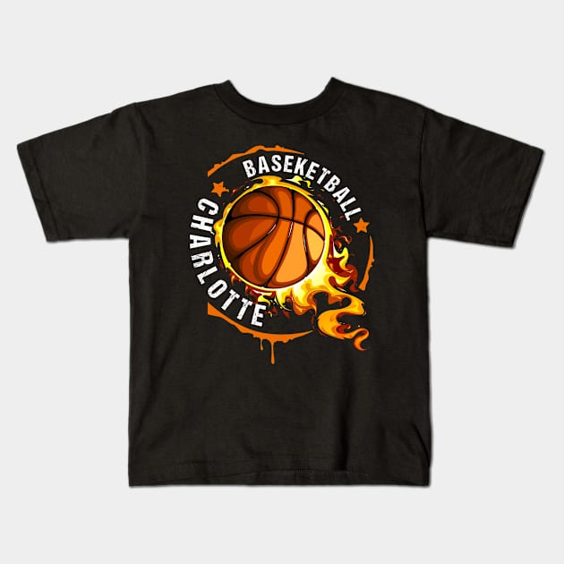 Graphic Basketball Name Charlotte Classic Styles Kids T-Shirt by Irwin Bradtke